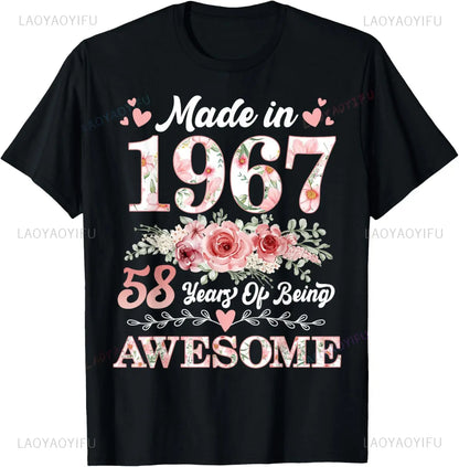 Vintage 1967 58 Years Old Men Women 58th Birthday Gifts T-Shirt Casua Personalized Clothing Graphic T Shirts Ropa Hombre