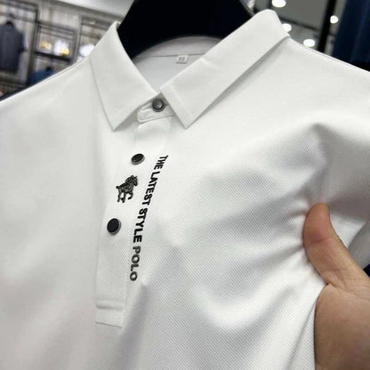High quality ice silk breathable short sleeve T-shirt Men's 2023 Summer Fashion Embroidery Casual Elastic Comfort polo shirt