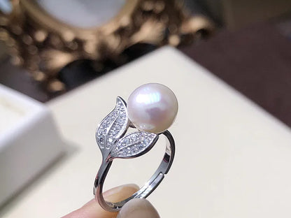 Real Pearl  ring Necklace Earrings For Women,Natural Freshwater White Pearl Jewelry Set 925 Sterling Silver Jewelry Sets Gift