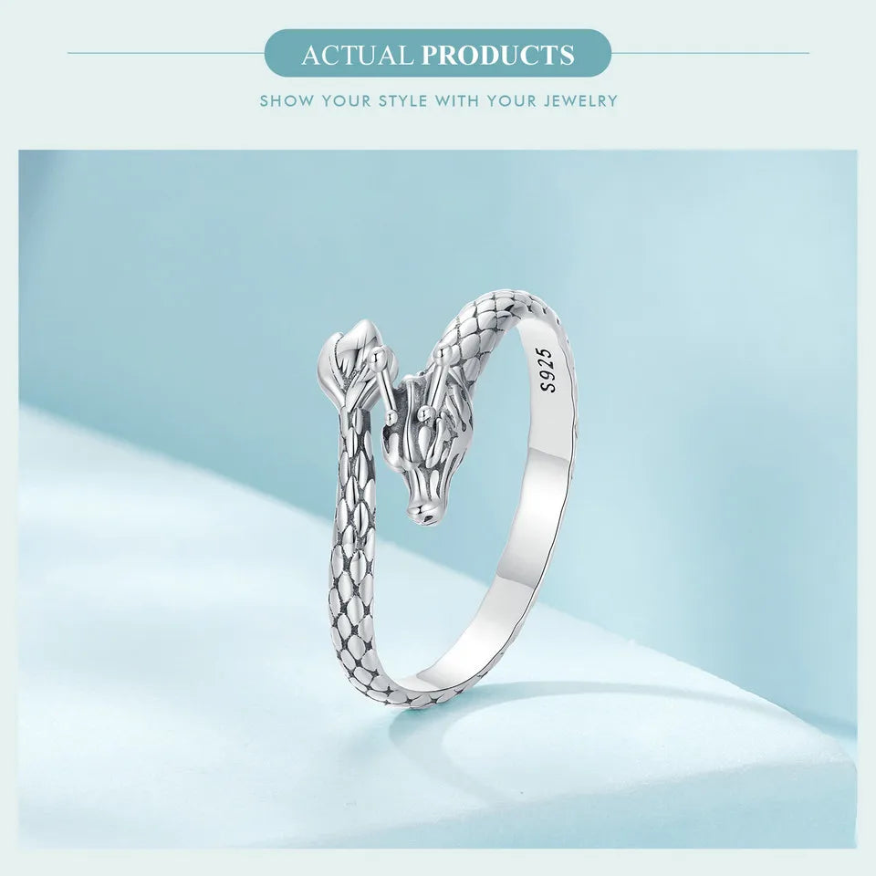 Vintage 925 Sterling Silver Dragon Opening Ring For Women Lucky Gothic Animal Stackable Rings Party Punk Hiphop Gift