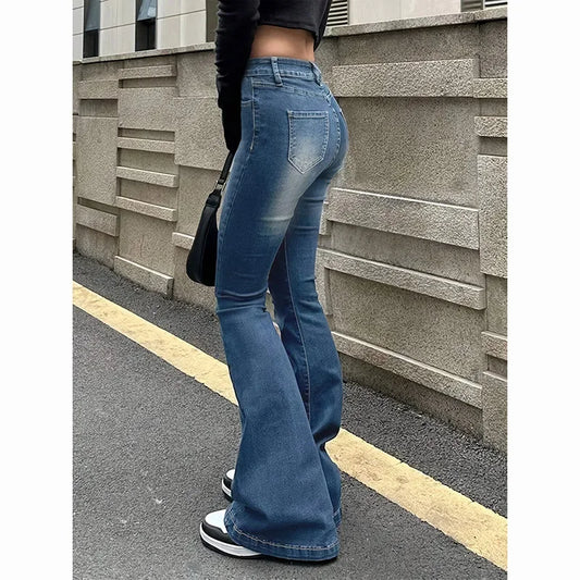 High Waist Flared Jeans Female Stretchy Bootcut Denim Pants