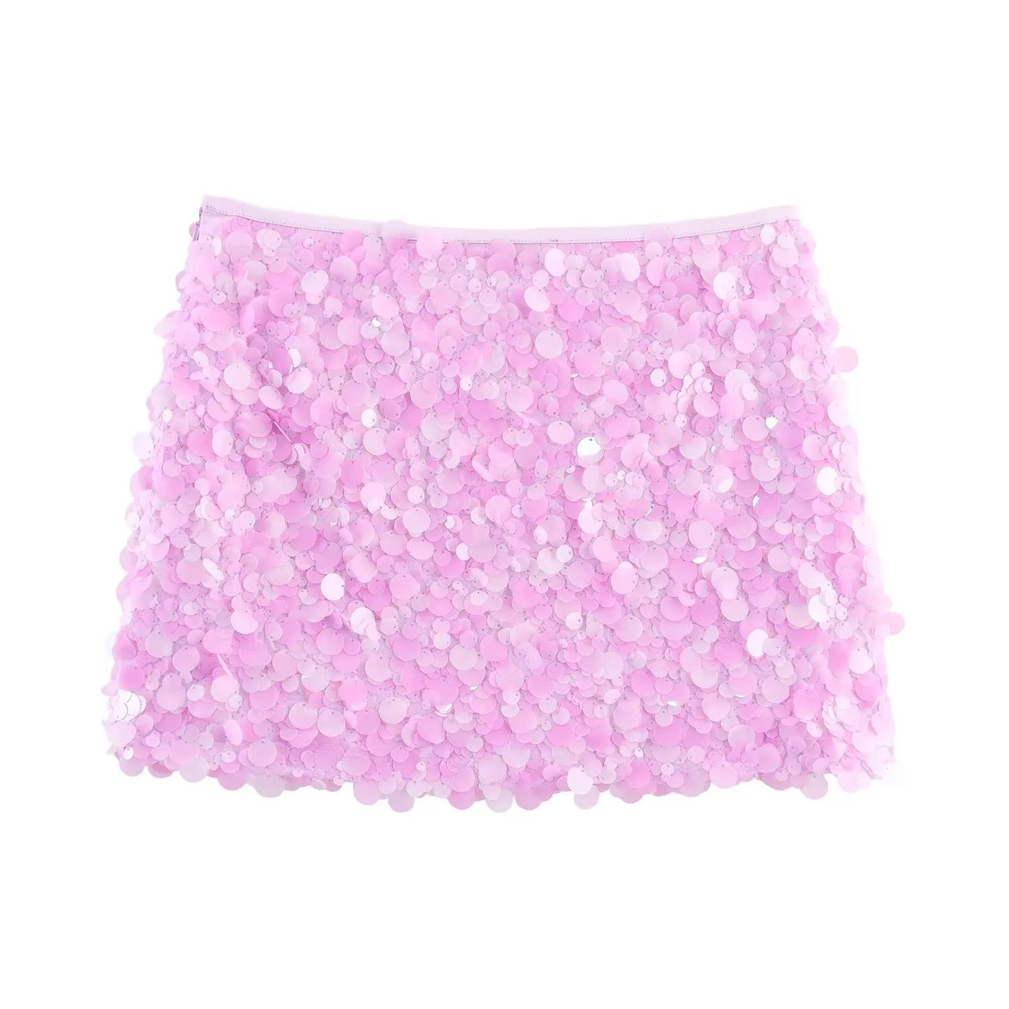 Women Spring Autumn Chic Mini Skirts Fashion With Sequined Solid Side Zipper Short Skirt Female Vintage High Waist Skirt