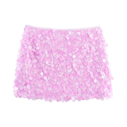 Women Spring Autumn Chic Mini Skirts Fashion With Sequined Solid Side Zipper Short Skirt Female Vintage High Waist Skirt