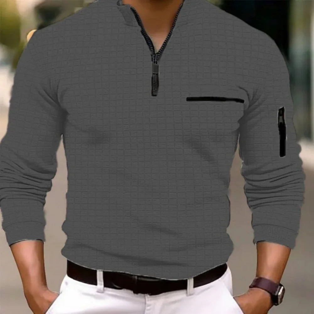 2023 new spring and autumn quick sell men's checker checkered stand collar POLO shirt arm zipper sports breathable polo shirt