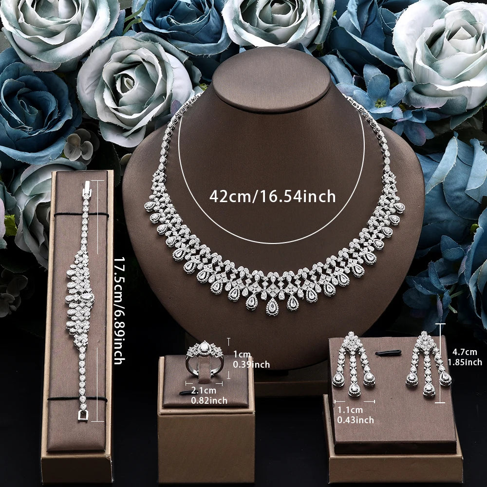 Luxury 4 Pieces Bridal Wedding Jewelry Set for Women Sparkling Cubic Zirconia Nigeria Bride Accessories