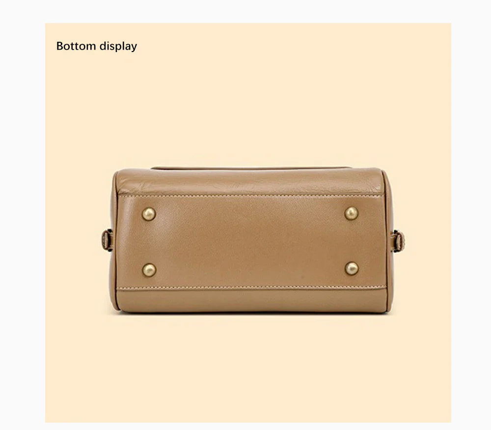 Genuine Leather Women's Handbag Cowhide Shoulder Bag Large Capacity Boston Crossbody Satchel For Fashion Bolsa Two Straps