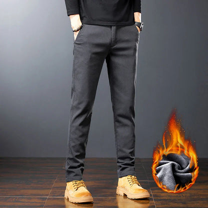 Winter Men Fleece Brand Jeans Fashion Soft Stretch Black Biker Masculino Denim Trousers Thick Velvet  Warm Pants Overalls