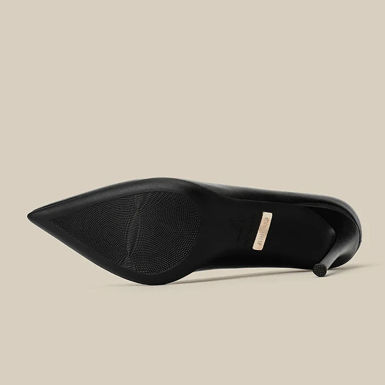 Soft leather high heels for women slim heels with pointed tips new spring and autumn versatile nude professional single shoes