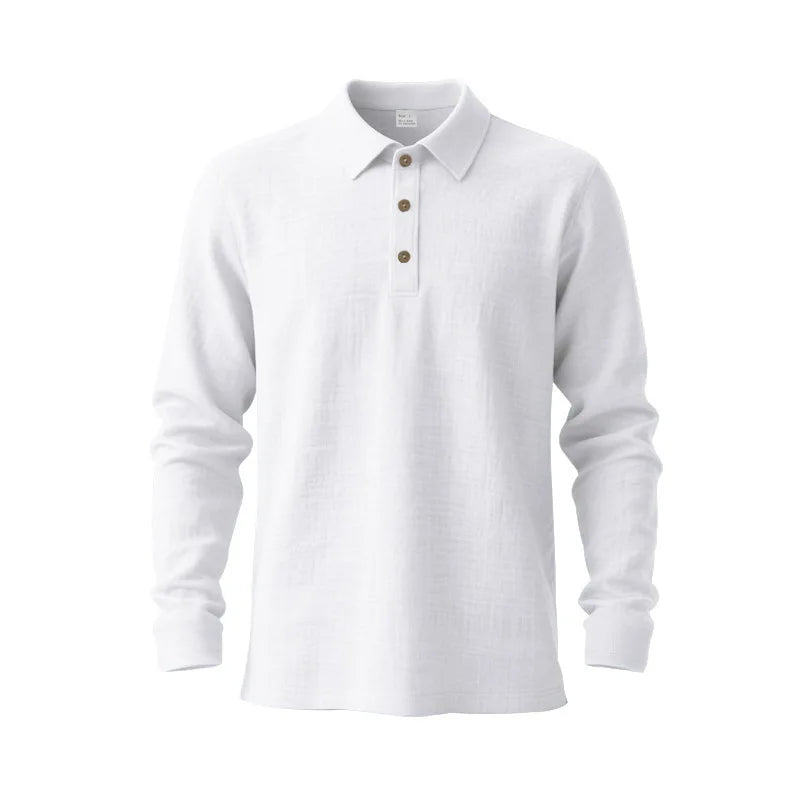Linen shirt stand-up collar button-down men's loose casual breathable V-neck long-sleeved polo shirt