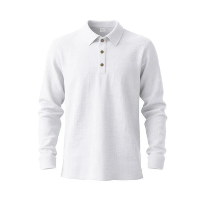 Linen shirt stand-up collar button-down men's loose casual breathable V-neck long-sleeved polo shirt