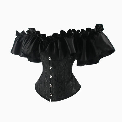 Off Shoulder Corset Top Sexy Gothic Corsets and Bustiers Overbust Corset Slimming Waist Trainer Ruffles Short Sleeve Women Top