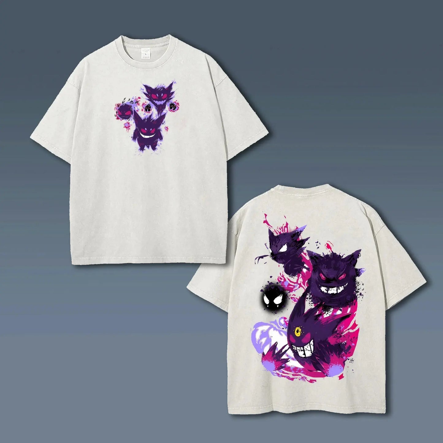 Gengar Vintage Washed Mens Womens T Shirt Anime Streetwear Short Sleeves Tee Graphic Print Casual Top 2026 Summer Y2k