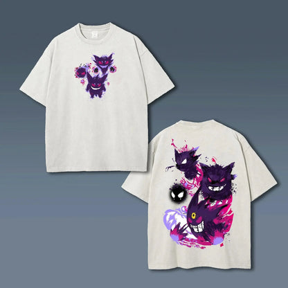 Gengar Vintage Washed Mens Womens T Shirt Anime Streetwear Short Sleeves Tee Graphic Print Casual Top 2026 Summer Y2k