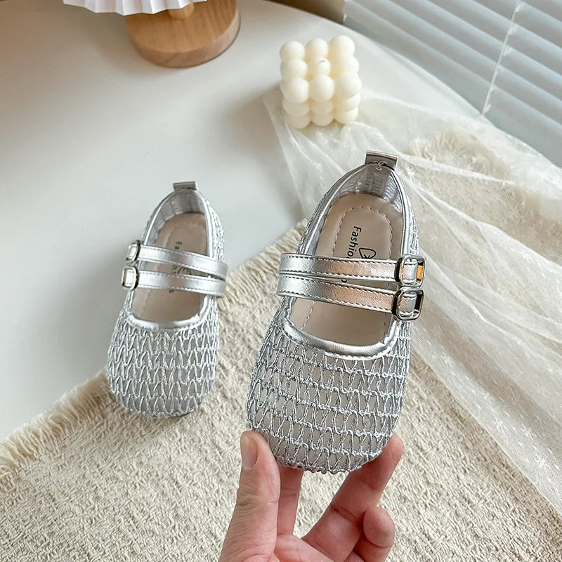 Girls Mesh Sandals Soild Color Versatile Kids Flat Shoes Double Hook&loop 2026 Summer New Children Princess Shoes Korean Style