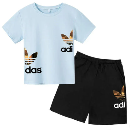 Kids Summer Leisure Letter 2pcs O-neck Short Sleeve T-shirts+Pants Suits 3-13 Years Boys Girls Casual Outfits Children Clothes