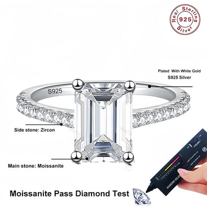 1CT 2CT Emerald Radiant Cut Moissanite Ring for Women Engagement Wedding Lab Diamond Sterling Silver 925 Rings Jewelry