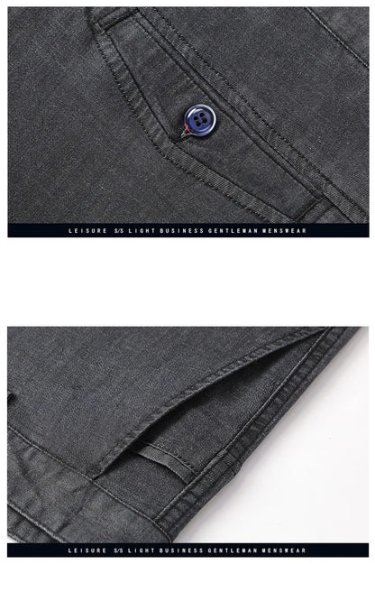 2024 New Men's Summer Thin Jeans Loose Stretch Large Size Ice Silk Straight Pants Elite Business Casual Pants Smoke Gray Blue