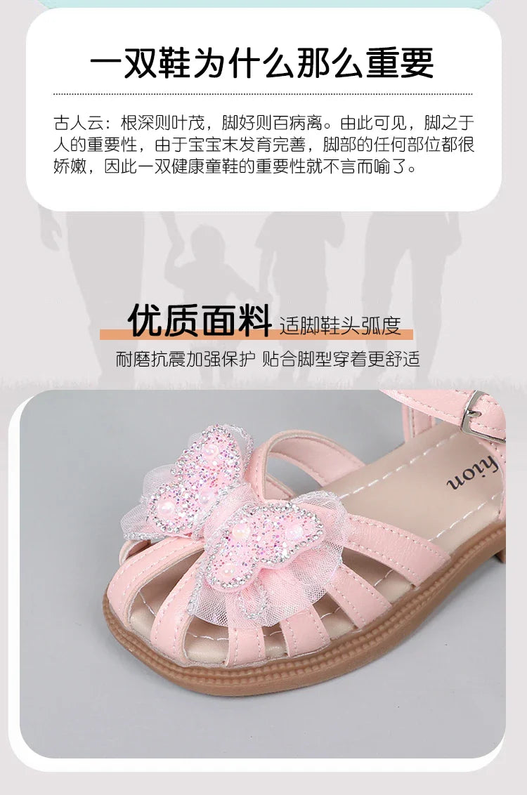 Shine Children Sandals for Girls Butterfly Cute Designer Kids Shoes Peep-toe Korean Style 2023 Summer New Soft Breatheable Chic