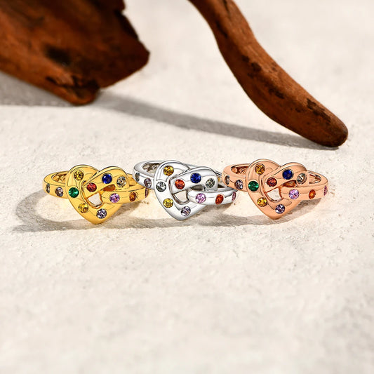 Artificial Stone Love Rings Colorful s925 Sterling Silver 18K Gold For Women Girl Holiday Party Jewelry Mother Day Gift