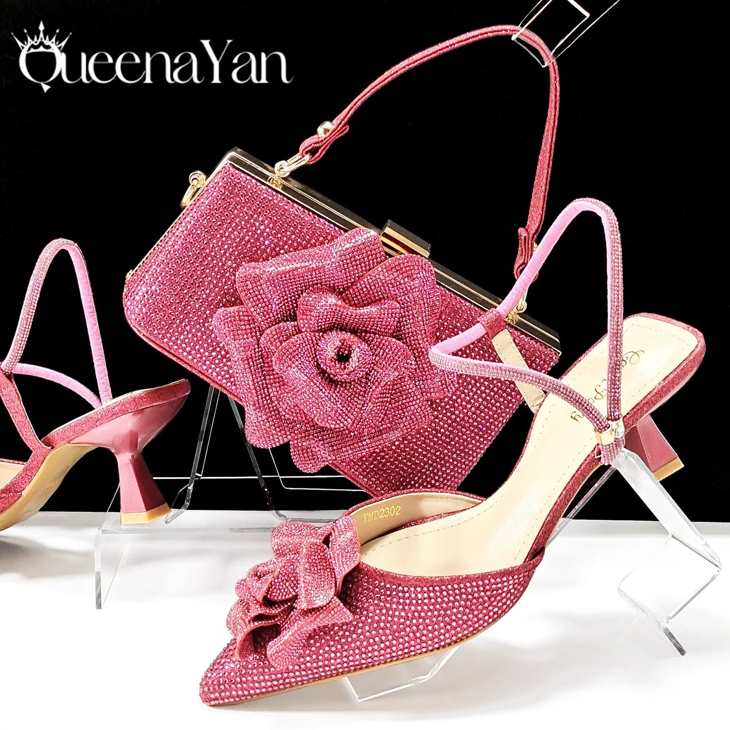 Large Flower Design Shoes & Bag Nigerian Coffee Color Women's Stiletto Shoes For Special Good Time INS Style