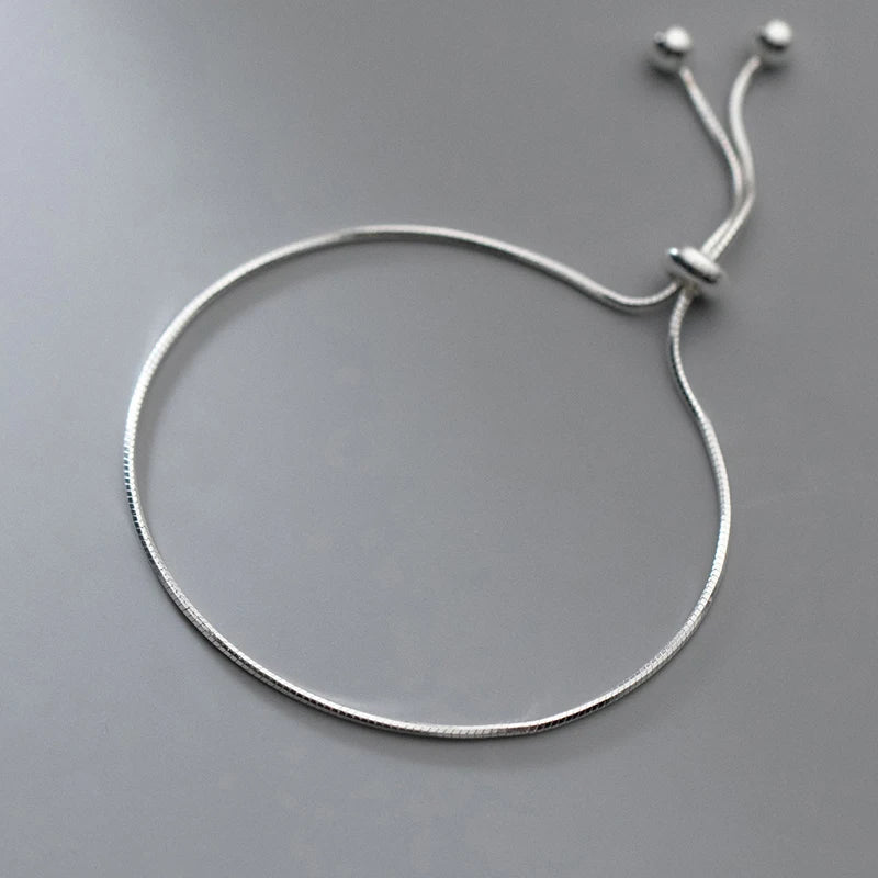 Real 925 Sterling Silver Simple Snake Link Chain Women Bracelets Adjustable Fashion Bracelet Party Jewelry Making Gift