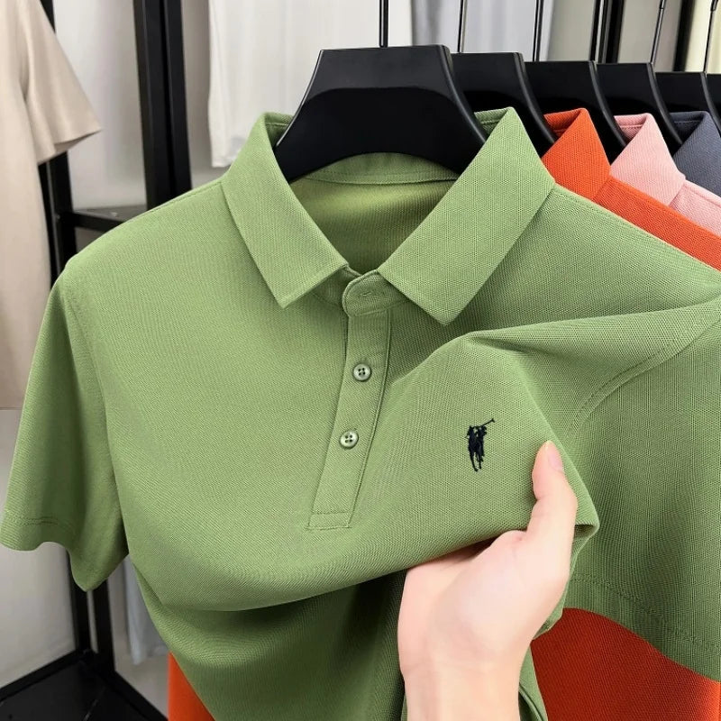 Luxury brand pony embroidery short sleeve polo shirt summer breathable solid color casual men T-shirt fashion high-end Paul top