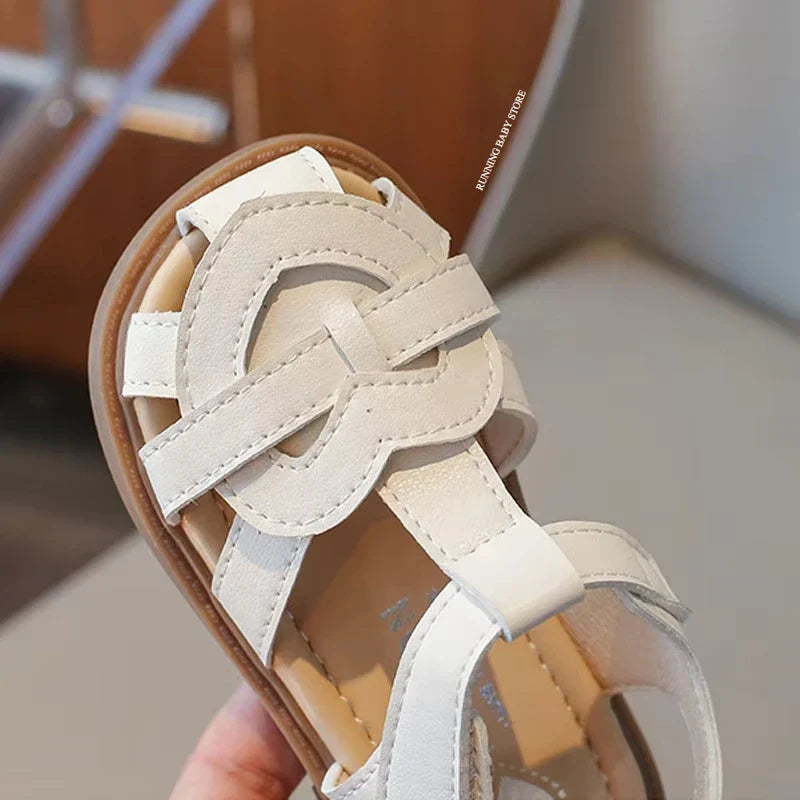 Girls Roman Shoes Children Solid Color Classic Retro Style Student Uniform Shoes Kids Fashion Girl Toes Wrapped Sandals I03284