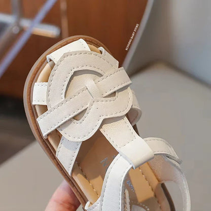 Girls Roman Shoes Children Solid Color Classic Retro Style Student Uniform Shoes Kids Fashion Girl Toes Wrapped Sandals I03284