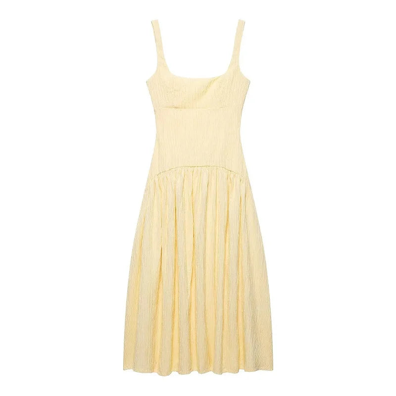 Pleated Slip Midi Dress Woman Elegant Party Long Dresses for Women Casual Women's Summer Dress Straps Beach Female Dress
