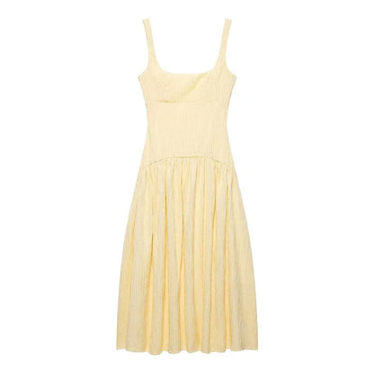 Pleated Slip Midi Dress Woman Elegant Party Long Dresses for Women Casual Women's Summer Dress Straps Beach Female Dress