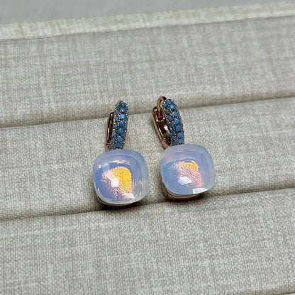 10.6mm Nudo Earrings Inlay Turquoise Zircon For Women Blue Topaz Drop Candy Square Crystal Earring Fashion Jewelry Gift
