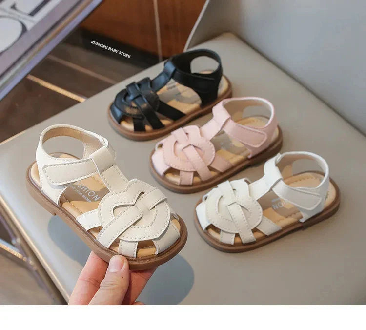 Girls Roman Shoes Children Solid Color Classic Retro Style Student Uniform Shoes Kids Fashion Girl Toes Wrapped Sandals I03284