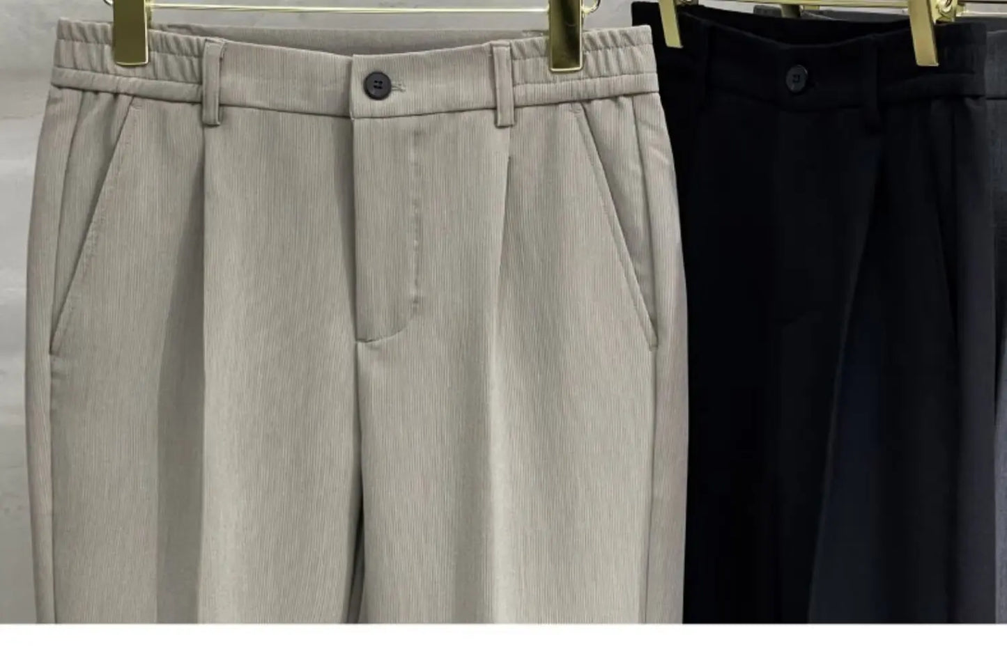 Men's Woolen Straight Leg Casual Pants Autumn Winter Thickened Fashionable Nine Point Pants mid Waist Pure Color Anti-Wrinkle
