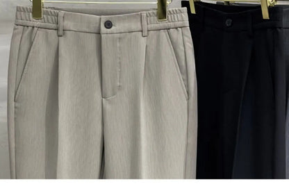 Men's Woolen Straight Leg Casual Pants Autumn Winter Thickened Fashionable Nine Point Pants mid Waist Pure Color Anti-Wrinkle