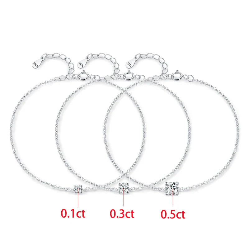 Trendy 0.1-0.5CT Moissanite Bracelets for Women Elegant Lab Diamond Adjustable Chain 925 Sterling Silver Wedding Jewelry