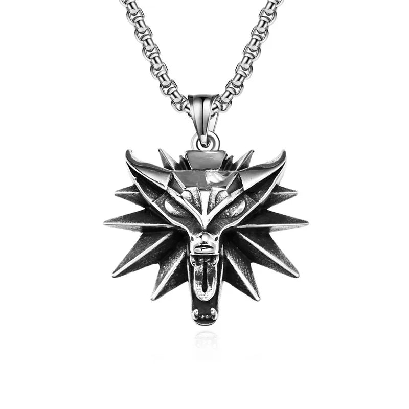 Vintage Punk Wolf Head Pendant Necklace For Men Punk Hip Hop Jewelry Geralt of Rivia Slavic Viking Necklace Dropshipping