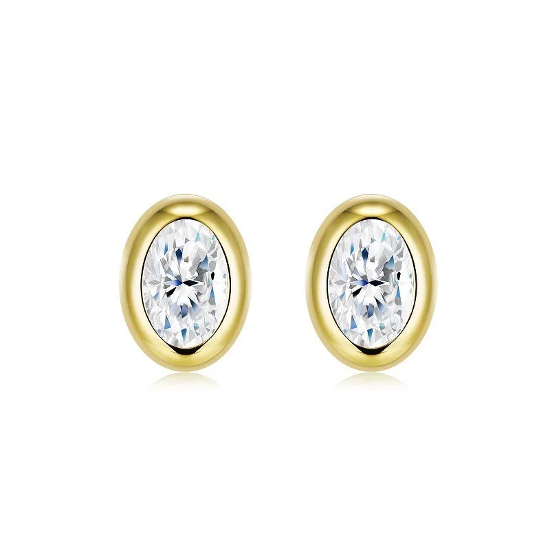 Oval Round Bezel 0.5CT Moissanite Stud Earrings for Women 925 Silver Plated 18k Pass Diamond Test Bubble Ear Jewelry Gift