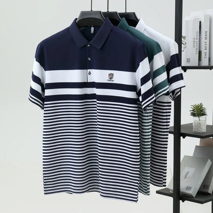 High quality fashion striped short sleeve polo shirt men's luxury brand embossed design summer new breathable T-shirt golf top