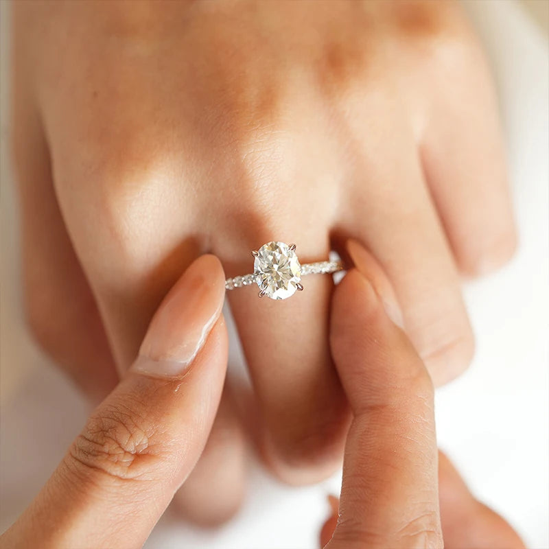 1ct 2ct 3ct Oval Cut Moissanite Rings for Women 925 Sterling Silver Lab Diamond Wedding Engagement Ring Gemstone Band