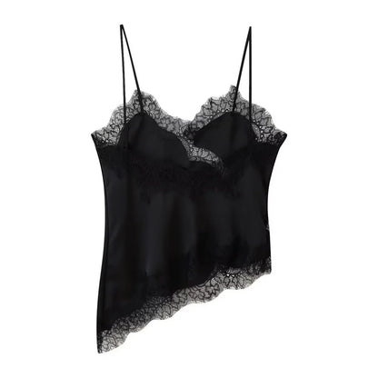 Lace Patchwork Short Camisole Stain Tops For Women Sexy Backless Tops Summer Sleeveless Women Straps Beach Top Female