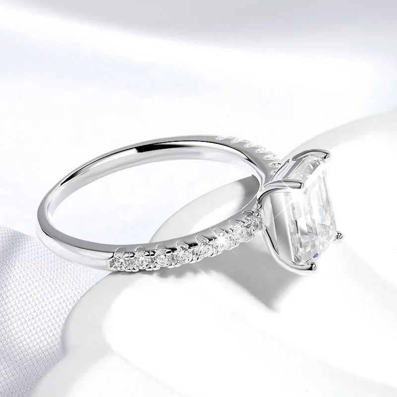 1-4CT Emerald/radiant Cut Moissanite Ring for Women Engagement Wedding Bride 100% Sterling Silver 925 Jewelry Certified