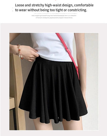 Black Pleated Mini Skirt Ballet Style High Waist Belt Meat Concealing Spring Summer Autumn New Style Slimming Short Skirt