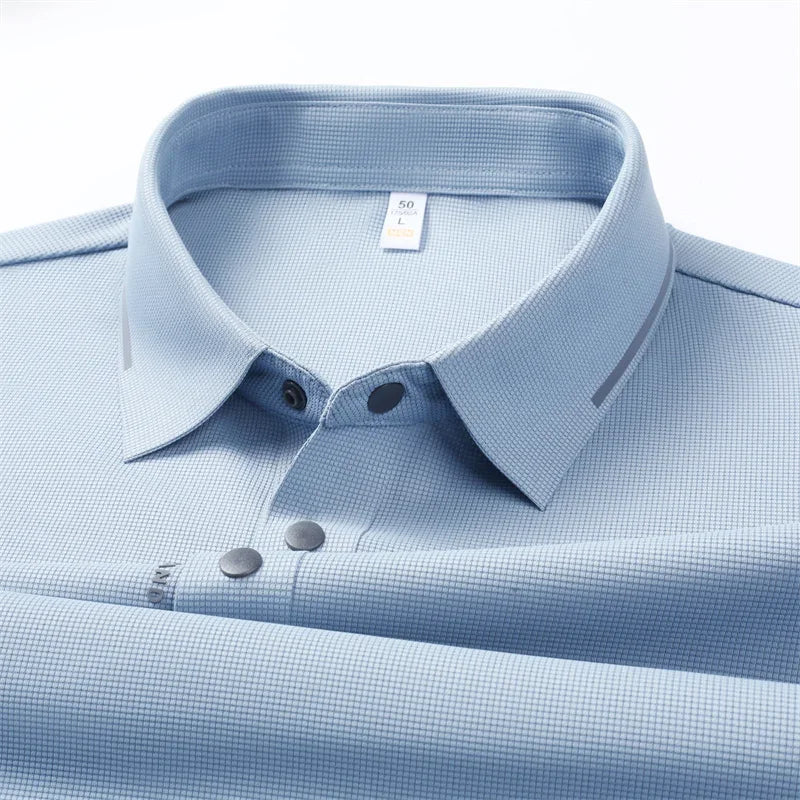 Men's Seamless Knit Polo Shirt - Summer Short Sleeve, Stretch Polyamide Spandex Blend Business Casual T-shirt