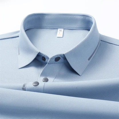 Men's Seamless Knit Polo Shirt - Summer Short Sleeve, Stretch Polyamide Spandex Blend Business Casual T-shirt
