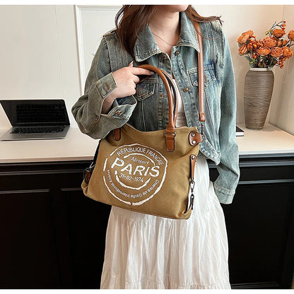Portable Canvas New Trend Fashion Women's Bag Letter Large Capacity Tote Bag Leisure Commuting Single Shoulder Diagonal Span