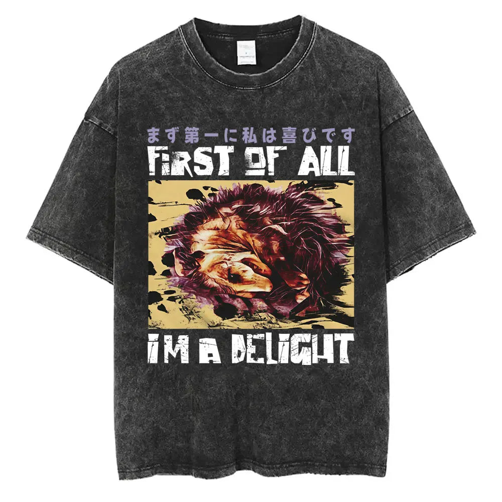 I Do Not Think Therefore I Do Not Am T-shirt Funny Japanese Style Opossum Vintage Washed T Shirt Unisex Fashion Humor T-shirts