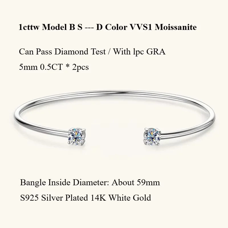 Dainty 0.5CT Round Brilliant Cut Moissanite Cuff Bangle for Women s925 Silver Lab Diamond Open Hand Chain Bracelet Gift