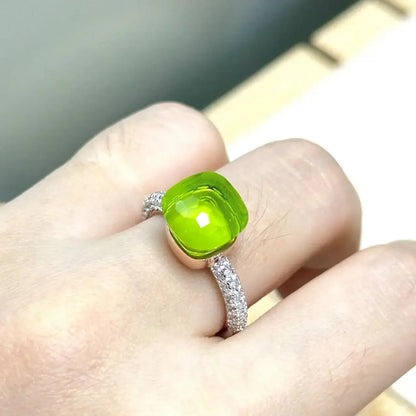 10.6mm S925 Ring Silver Rose Gold Metal 32 Colors Candy Style Zircon Crystal Ring for Women Fine Jewelry Party Gift Trendy Ring