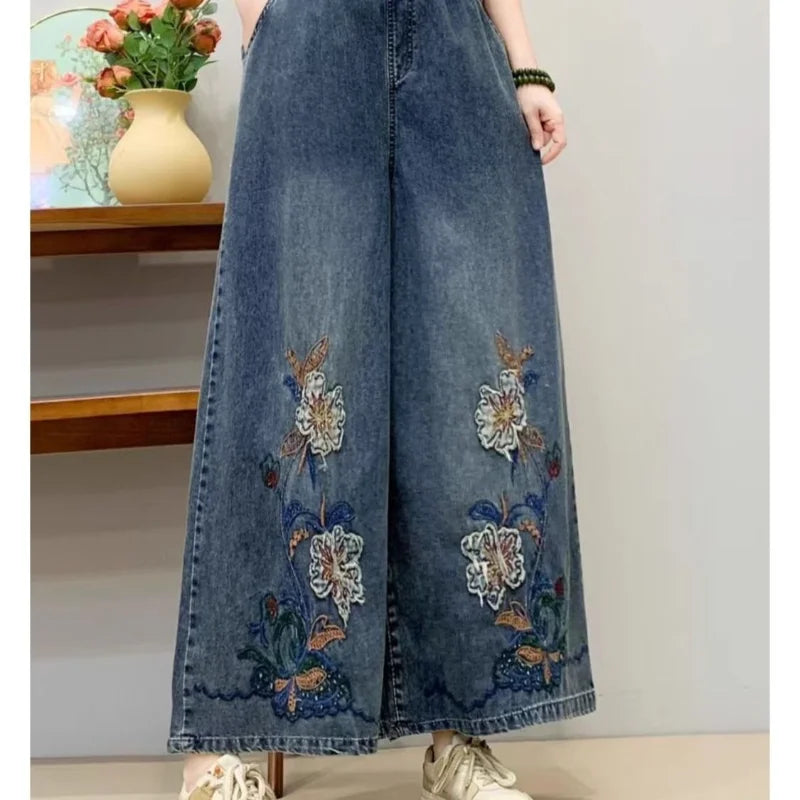Retro Embroidered Denim Ethnic Jeans