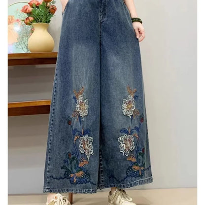 Retro Embroidered Denim Ethnic Jeans